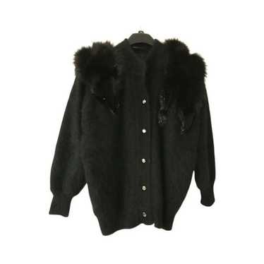 Vintage Black Angora Rabbit Fur Sweater Cardigan B