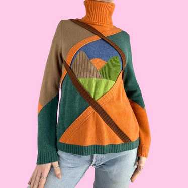 United Colors Of Benetton Orange Green Abstract Mo