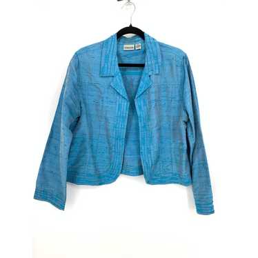 Chicos Raw Silk Jacket Womens 2 US Large Blue Embe