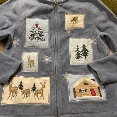 NWOT Vintage Grandma Fleece Winter Deer Embroidere