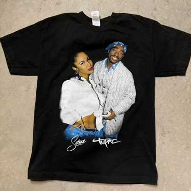 Vintage Selena & Tupac Graphic Tee - Black Mens  M