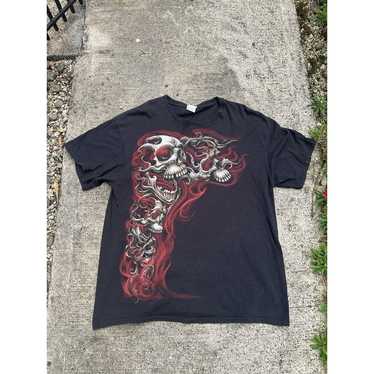 Vintage Y2K Skull Tee Grunge Affliction Flame Size