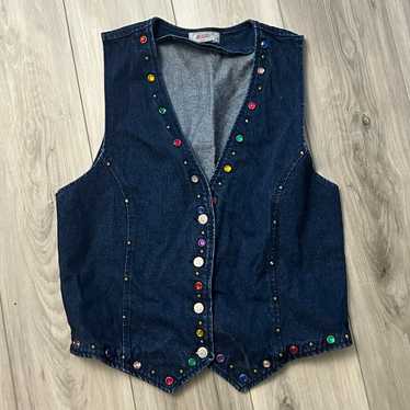 Vintage APACHE Women’s Bejeweled Denim Vest Size … - image 1