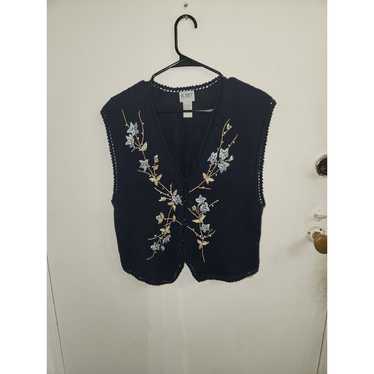 Koret petites vintage knit embroidered floral vest