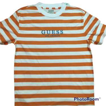 Guess orange and white striped logo tee