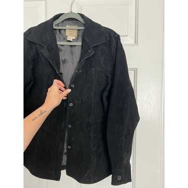 Vintage AMI Black Suede 100% Leather Shacket Jacke