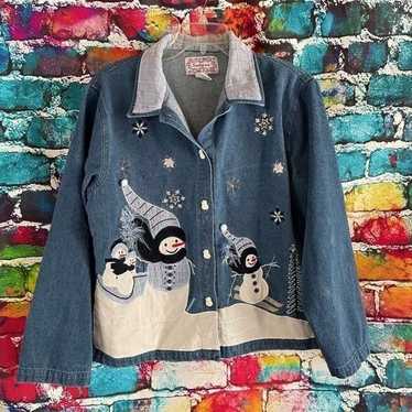 Vintage 90s Tantrums Denim Jean  Jacket Snowman Wi