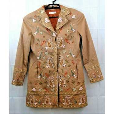 Coldwater Creek Womens 12 Embroidered Tan Jacket L