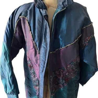 80s Blue and Purple Multi Color Flower Jacket