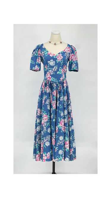 1980's Laura Ashley Floral Cocktail Length Dress