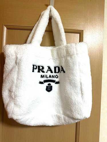 PRADA Terry Logo Tote Bag  White  Used  Excellent 