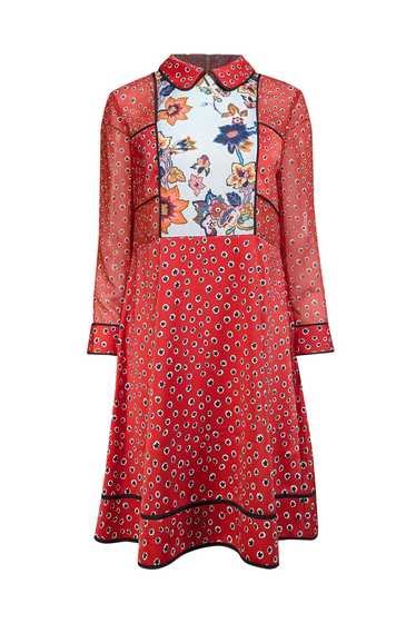 Ted Baker - Red & Black Floral Print Collared Sati