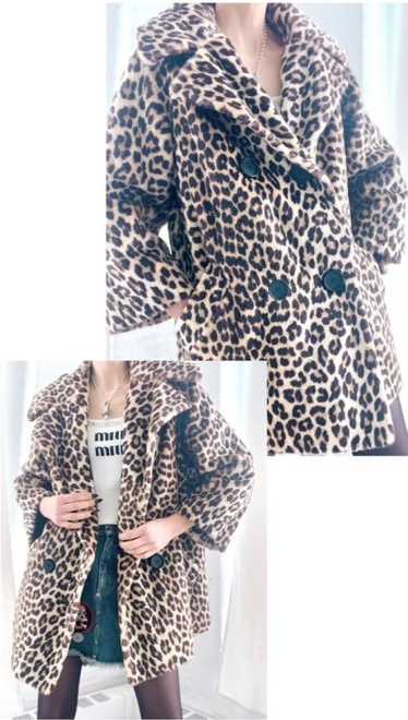 60s leopard big button faux fur coat