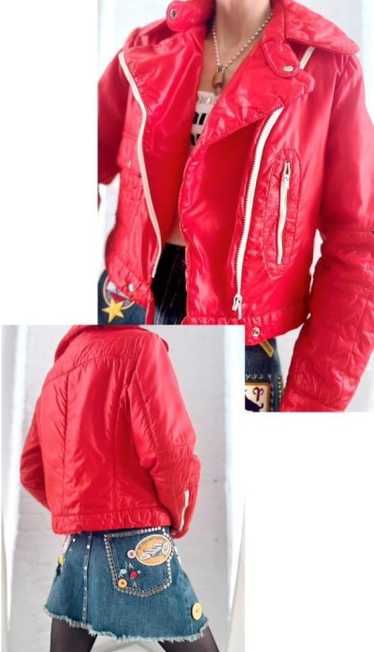 70s cherry red puffy moto ski jacket