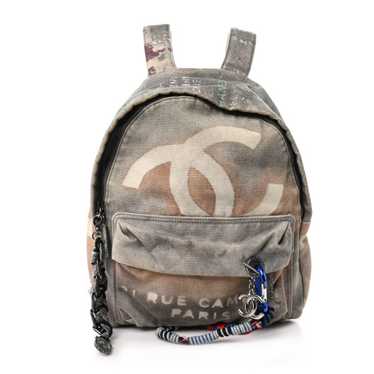 CHANEL Graffiti Printed Canvas Medium Backpack Gre