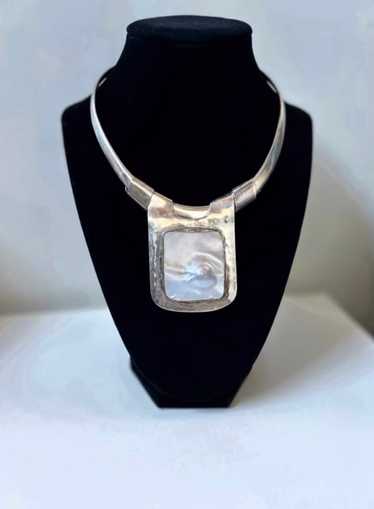 Handmade Vintage Mother of Pearl Silver Necklace |