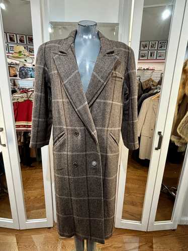 90’s Brown & Gray Tartan Coat By Herve Bernard