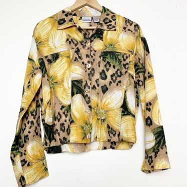 Vintage Chico’s Linen Sunflower Print Shirt Jacket