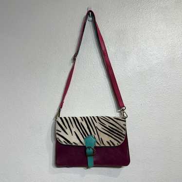 Pink Zebra Leather Crossbody Purse