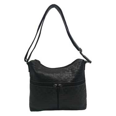 Jack Georges Black Leather Woven Hobo Bag