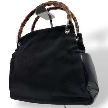 GUCCI Bamboo Canvas Handbag Black