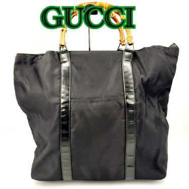 GUCCI Black Bamboo Handle Tote Bag