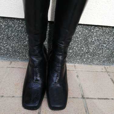 Genuine leather black long boots