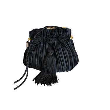 Vintage Black Satin Pleated Evening Bag Tassel Det