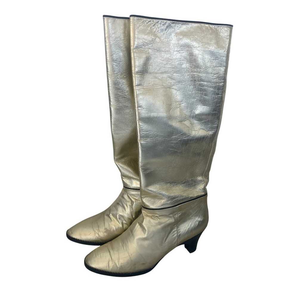 Yves Saint Laurent rare vintage 70s gold metallic leather boots size 7 luxury