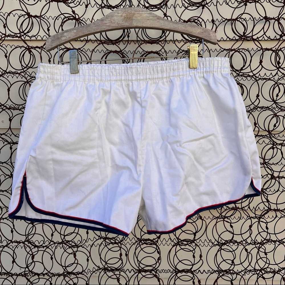 Vintage Vint. white w/ red and blue trim shorty b… - image 1