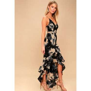 Lulus Darling Daylily Black Floral Print High-Low 