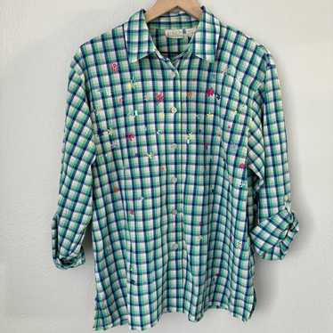 Vintage Koret Francisca Womens Green Plaid Shirt E