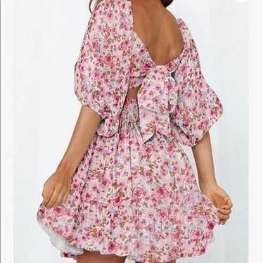 NEW Square Neck Tie Back Lantern Sleeve Mini Dress