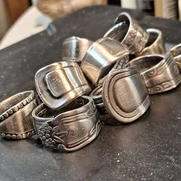 Lot of 12 rings made from vintage silverware