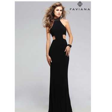 Faviana Black Formal Prom Dress Open Back Cut Out 