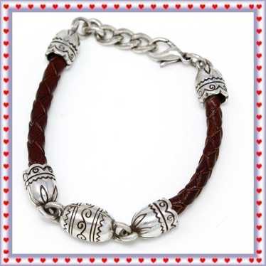 Brighton Brown Leather Vintage Silver Bracelet