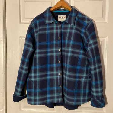 Orvis Flannel Blue Checked Plaid Snap Closure Shir