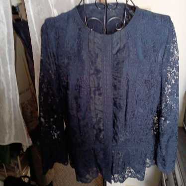 Lelian Navy Floral Lace Long Sleeve Blouse