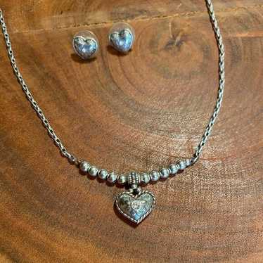 BRIGHTON silver heart charm bar necklace and earri