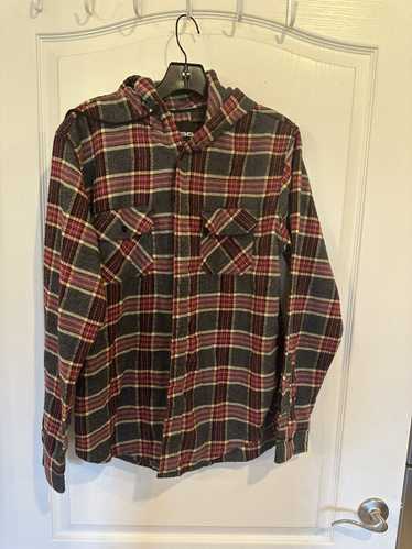 Rsq Tillys RSQ red button up hooded flannel shirt 