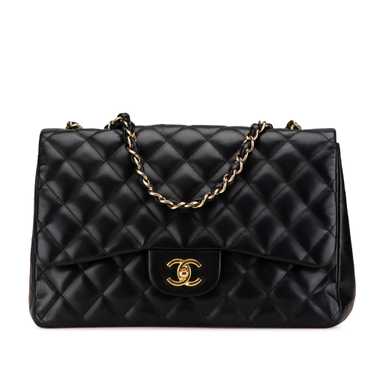 Black Chanel Jumbo Classic Lambskin Single Flap Sh