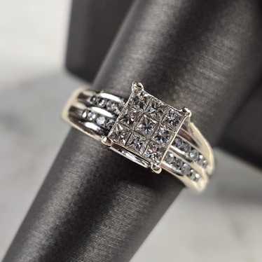 Womens Vintage Estate 14K White Gold Diamond Ring,