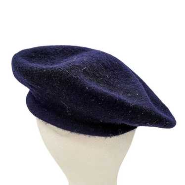 Vintage Blue Wool Knit Felted Beret Winter Hat