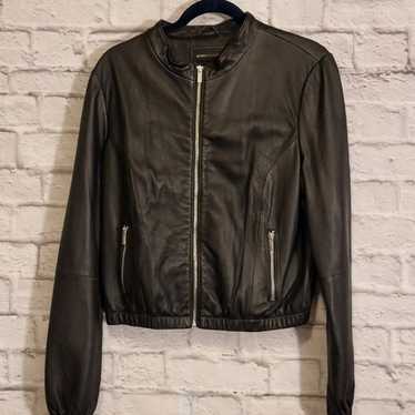 BCBGMaxAzria Genuine Leather Moto Bomber Jacket