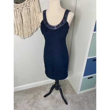 Vintage Cache Y2K Navy Beaded Scoop Neck Chiffon B