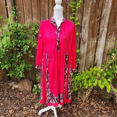 1970s Hal Ferman Red Hippie Dress Vintage Size 10 