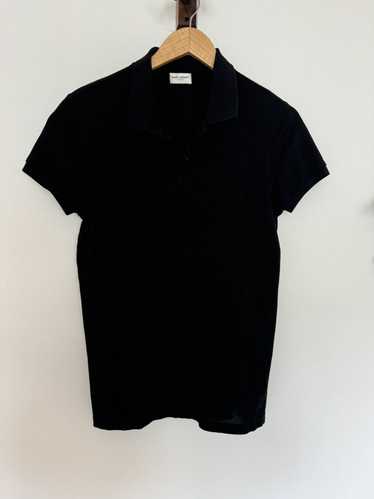 Saint Laurent Paris Black embroidered logo polo