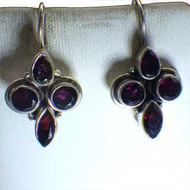 Sterling and Plum Garnet Pierced  Dangle Gemstone 