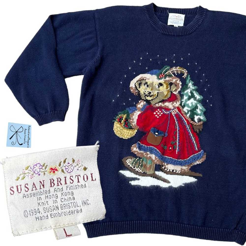 Susan Bristol 1994 Winter Holiday Teddy Bear Swea… - image 1