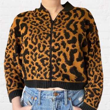 vintage cheetah print knit cardigan